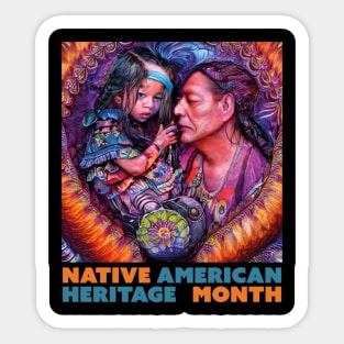 Native American Indigenous tribal art with Indigenous Indian Chief feather Headdress and Native Indigenous girl Sticker